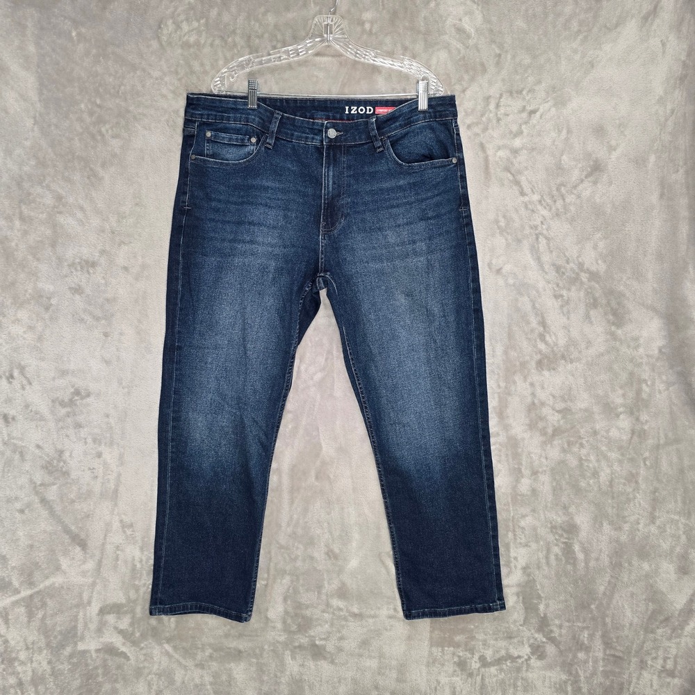IZOD Comfort Stretch Straight Fit Jeans Mens 38x29‎ Dark Wash Blue Workwear